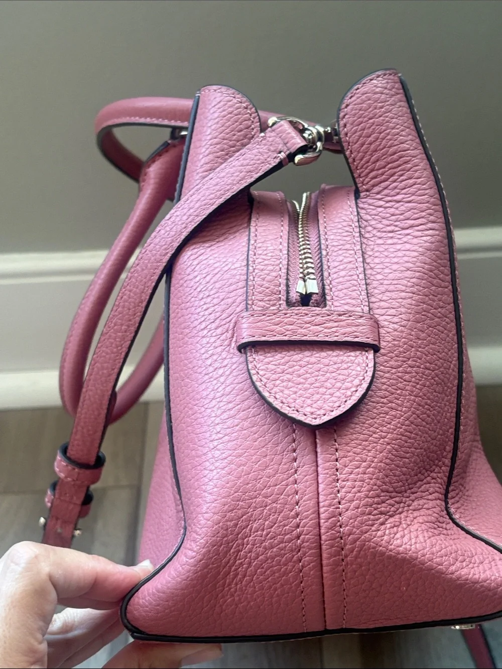 kate spade Rose deep Pink Pebbled Leather Satchel/crossbody with Wallet